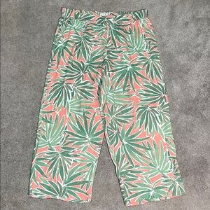 Sigrid Olsen 100% Linen Wide Leg Crop Pull On Pants Tropical Green Pink XL